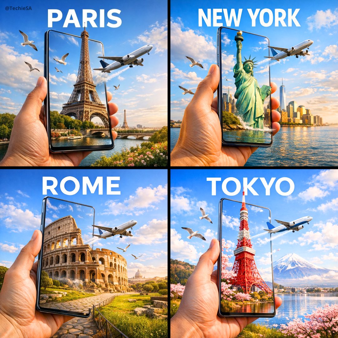 Poster Design: A hyper-realistic travel advertisement in square format (1080x1080), featuring...