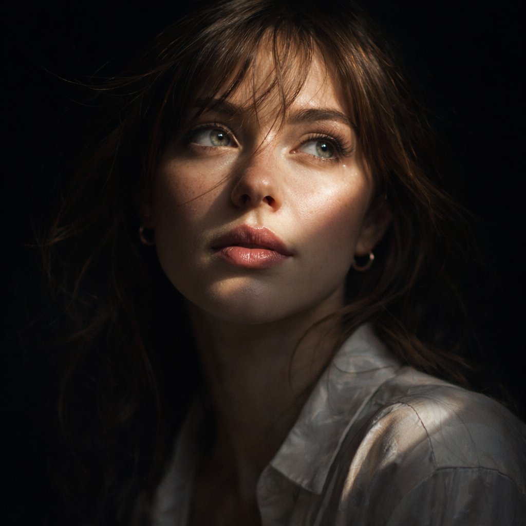 Photography: Hyper-realistic cinematic Create an 8k close-up portrait of a beautiful woman ...