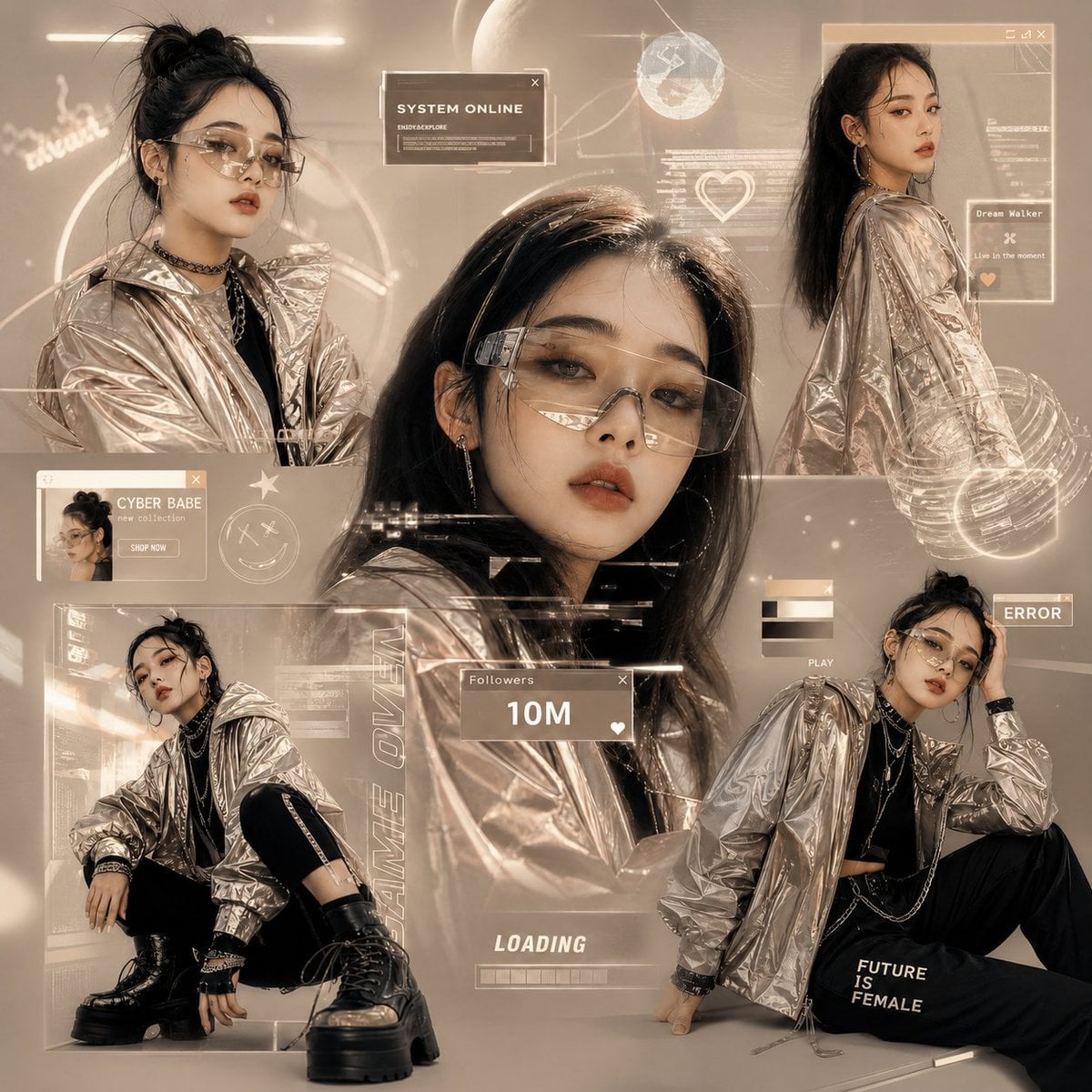 Other: Create a futuristic Gen-Z fashion collage inspired by digital influencers and ...